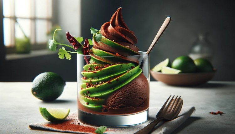 Culinary Delight that Dances on the Edge of Imagination: Chocolate Chili Sorbet with Avocado-Cilantro Lime Swirl